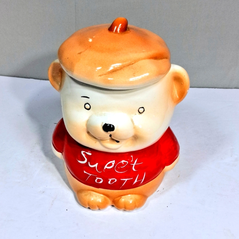 Adorable Sweet Tooth Vintage Ceramic Porcelain Teddy Bear Cookie Jar